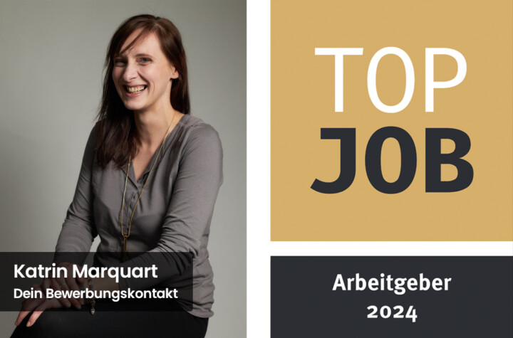 Portrait deines Bewerbungskontakts Katrin mit TOP Job-Siegel.